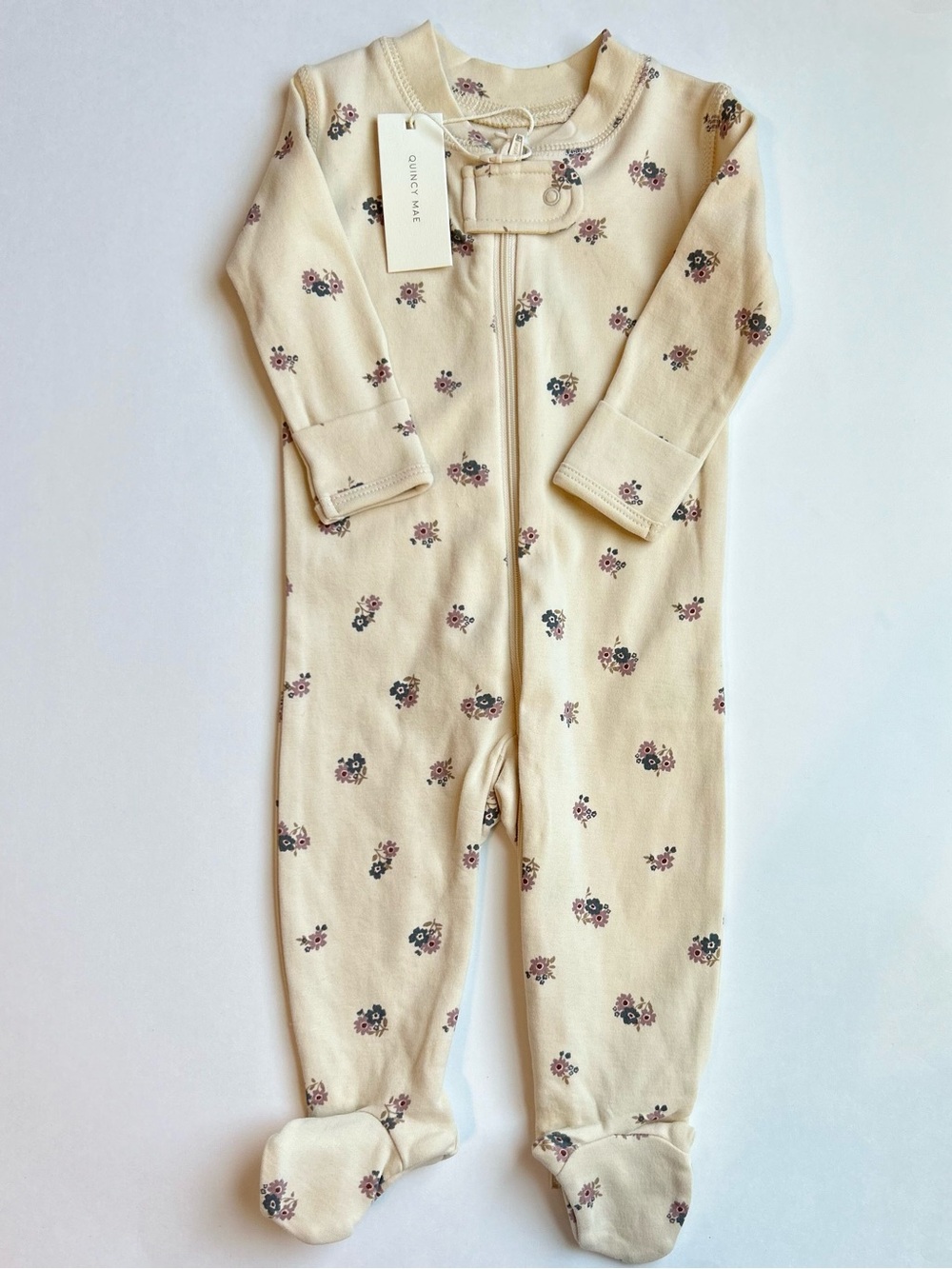 Quincy Mae Cream Floral Footed One-Piece